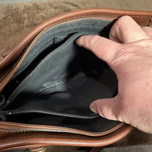 Vintage Carriage House Leather Purse Handbag Tan & Navy Many Pockets - Picture 14 of 16